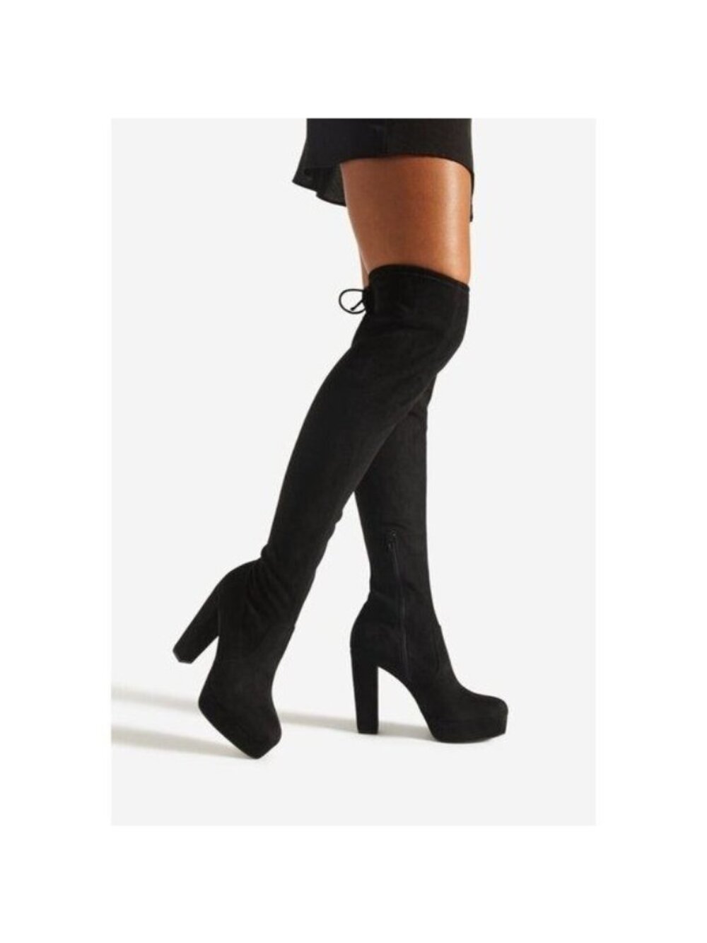NIB Black Faux Suede Over The Knee Block Heel Platform Boots 10 | Dark Academia